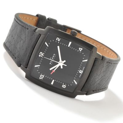 Skagen Men's Alarm Stainless Steel Leather Strap Watch