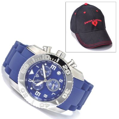  Swiss Legend Men's Commander Chronograph Rubber Strap Watch w/ Baseball Hat  photo