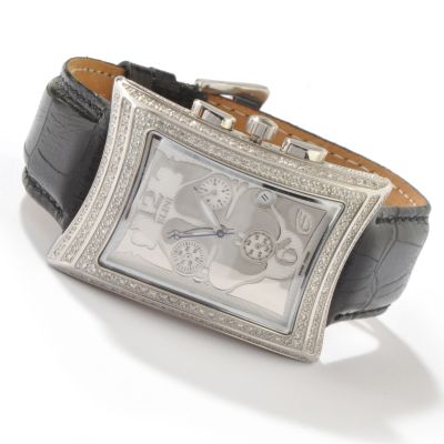 Elini Mid-Size Nazar Lucky Clover Diamond Chronograph Leather Strap Watch