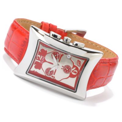 Elini Mid-Size Nazar Lucky Clover Red Dial Chronograph Leather Strap Watch