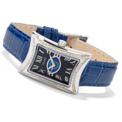 Elini Women's Nazar Diamond Lucky Eye Black Dial Leather Strap Watch