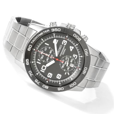 Seiko Men's Black Dial Tachymeter Bezel Stainless Steel Bracelet Watch