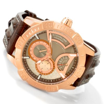 V91096 - Stuhrling Original Men's Gen-Y Retrograde Day Sub-Dial Leather Strap Watch
