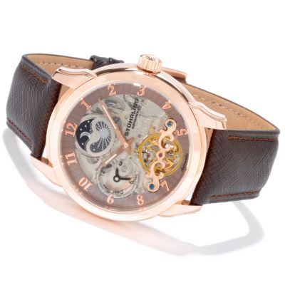 V91115 - Stuhrling Original Men's Tempest Double Barrel Automatic Leather Strap Watch