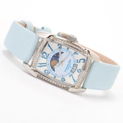 V91657 - Stuhrling Original Women's Carnegie Uptown Moon Phase Leather Strap Watch