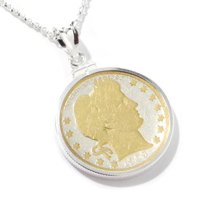 Sterling Silver Barber Quarter Pendant w/ 18