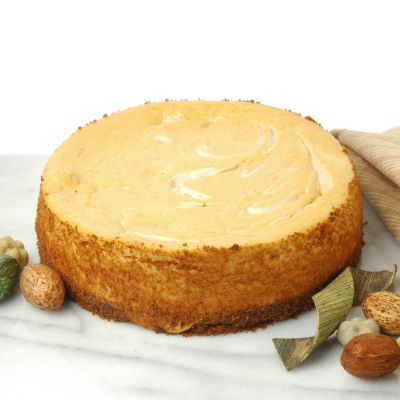 W10190 - Papa's Desserts 8'' White Chocolate Swirl Ginger Pumpkin Pie Cheesecake