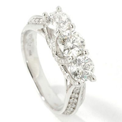 14K WG 2.00ct Round or Princess Diamond Three-Stone Ring