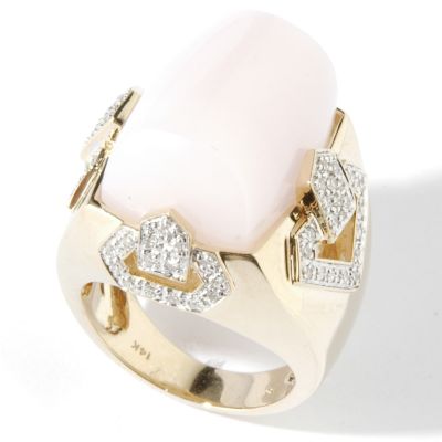 14K Peruvian Pink Opal & Diamond Ring