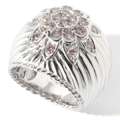 14K White Gold Pink Diamond Floral Ring