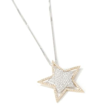 14K White / Yellow Gold 0.90ct Diamond Star Pendant w/ Chain