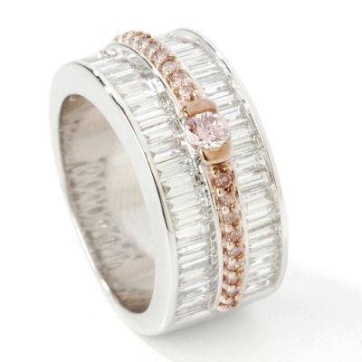 14K White Gold 1.75ct Baguette & Pink Diamond Ring