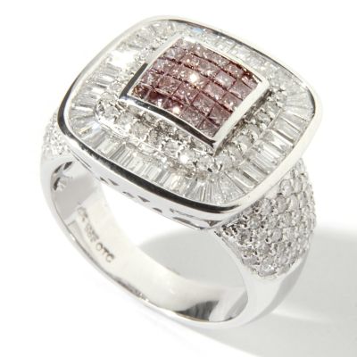 14K White Gold Pink & White Diamond Ring